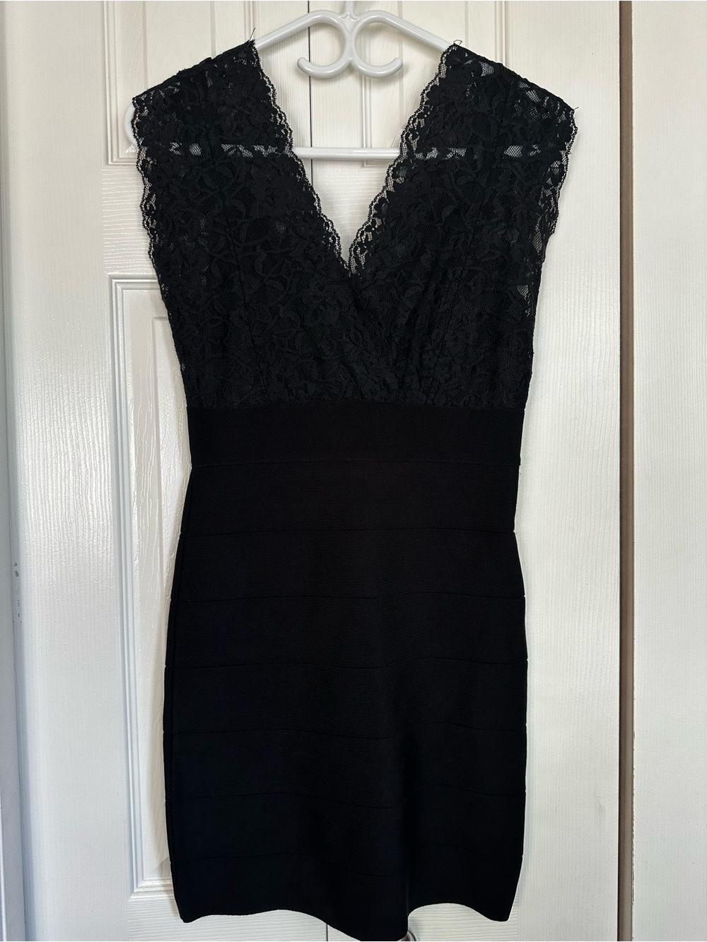 bebe Black Lace V-Neck Sheath Dress #55